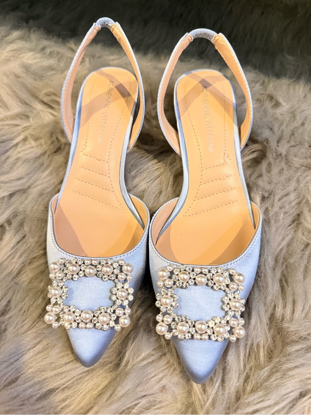 Adrienne Vittadini Powder Blue Pearl & Rhinestone Slingback Flats